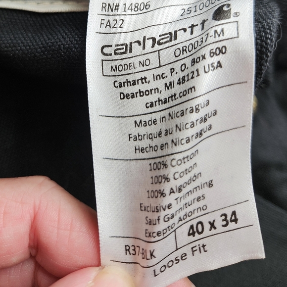 Carhartt R37 Duck Zip To Thigh Bib Overalls Unlined Black 40x34 - Picture 5 of 16